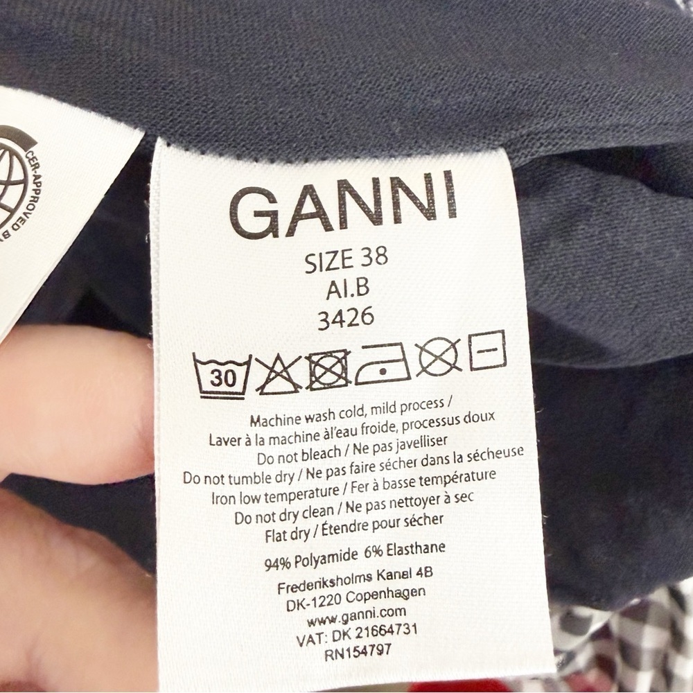 GANNI | Black Gray and White Checkered Gingham Mini Wrap Dress Sz 38 or a Medium - Picture 4 of 8
